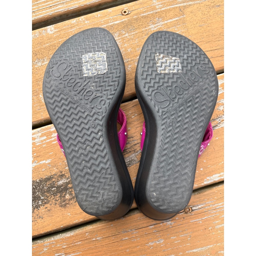 Skechers Cali Womens Pink Black Wedge Flip Flops Studded Platform Sandals Size 6 - Picture 6 of 8